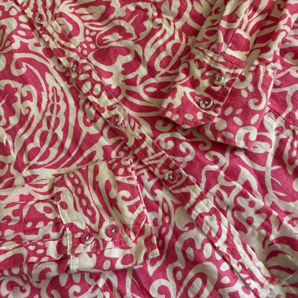 Charter Club 100% Linen Pink White Paisley Button Down Blouse Sz 4 Easter Floral - Picture 12 of 13